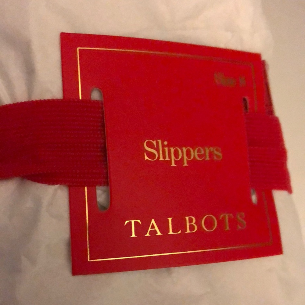 Talbots Pair of slippers. Rubber sole can be worn outside. Faux fur lining.